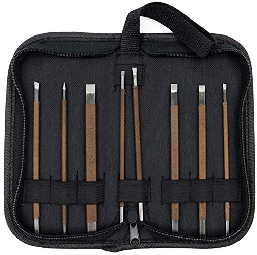 DORALO 8-teiliges Speckstein Meißel Carving Set, Siegel Gravur Handwerkzeug Rillen Stempel Messer mit tragbaren Speicher Tuch Tasche