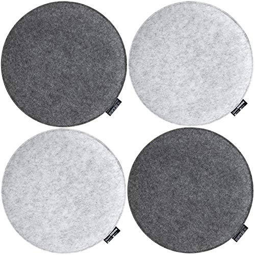 DuneDesign Filz Sitzkissen Ø35x3cm Grau 4er Set - Runde Stuhlkissen 2-farbig Weich - Sitzauflage Waschbar für Holzstuhl Küchenstuhl Esszimmerstuhl Gartenstuhl - Kissen Pflegeleicht - Filzkissen Modern