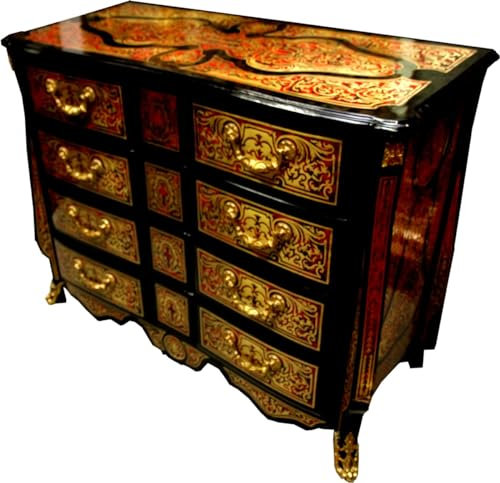 Casa Padrino Comò Boulle Barocco Nero/Oro/Rosso 112 cm - Credenza per Mobile