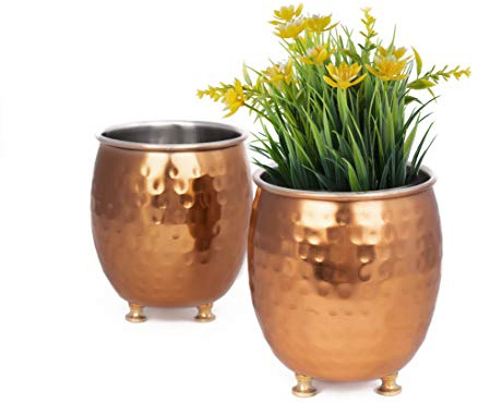 GoCraft Sukkulenten-Übertopf, 2er-Set – gehämmertes Kupfer-Finish, Mule-Tasse inspiriert, Kleiner Kaktus, Kräuter, Blumentopf, Fensterkasten, Behälter für Zuhause, Büro, Schreibtisch, Tischdekoration
