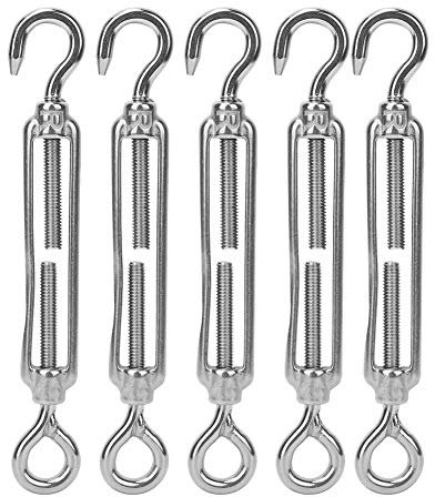 5Pcs Eye Turnbuckle Wire Tensioner 304 Stainless Steel M4 M5 M6 M8 M10 Eye Turnbuckle Hook for Rope Adjust(M6)