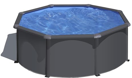 Gre KIT300GY Louko - Piscine Hors-Sol en Acier, Piscine Ronde avec Structure en Acier Gris Anthracite. Piscines Hors-Sol pour Jardin, Ø300x120 cm