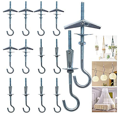 REKALRO 14 ganci per lampadari, ganci a molla, tasselli con gancio, ganci da soffitto in metallo, set di ganci da soffitto per piante sospese, tasselli per cartongesso, montaggio a parete