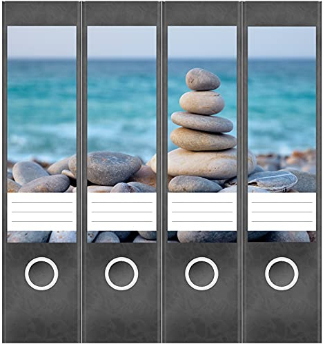 Etiketten für Ordner | Steine am Strand | 4 breite Aufkleber für Ordnerrücken | Selbstklebende Design Ordneretiketten Rückenschilder