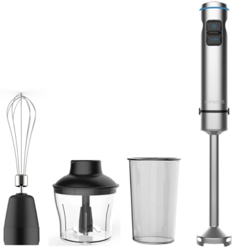My Wave - Batidora de Mano - Para Líquidos y Sólidos - Potencia de 1.500W - Control de Velocidad + Turbo - Luz LED - Varilla, Cuerpo y Hoja de Acero Inoxidable - Incluye Accesorios