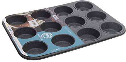 Masterchef Junior - Stampo per 12 Muffin - Modello in Acciaio al Carbonio - Teglia per con Superficie Antiaderente - 12 Stampini Piccoli - Adatto al Forno e Lavastoviglie
