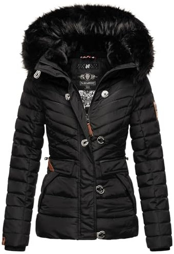 Navahoo Damen Winterjacke Steppjacke mit Kapuze warm gefüttert B899 [B899-Wisteri-Schwarz-Gr.S]