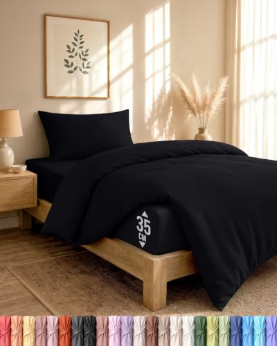 Utopia Bedding 3 Piece Single Bedding Set - Duvet Cover, Fitted Sheet with Pillow case - Soft Brushed Microfiber (Black)