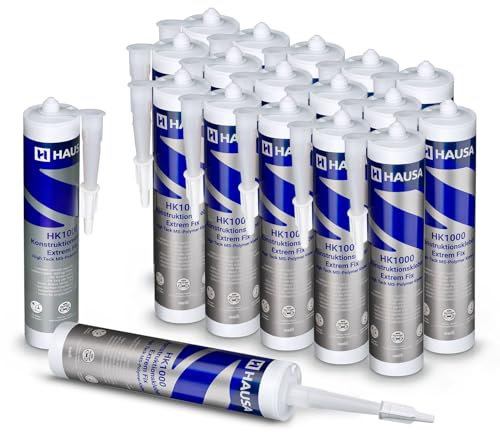 Hausa 18 x Colla per costruzioni Extrem Fix HK1000, cartuccia da 290 ml, colore bianco, colla di montaggio, colla per edilizia, colla multiuso, alta aderenza, per interni ed esterni
