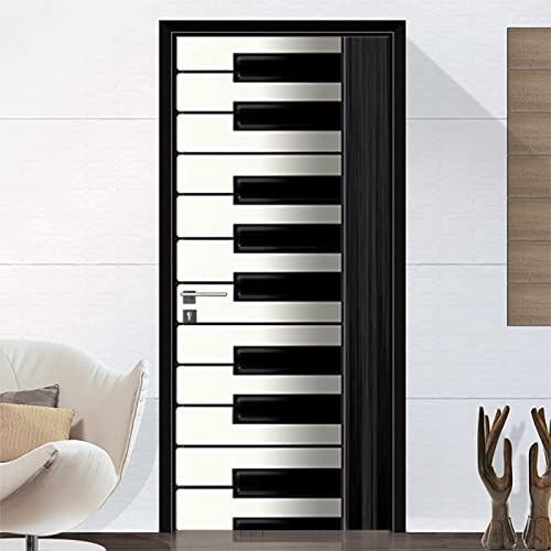 Vinilos Para Puertas 77X200Cm Teclado De Piano En Blanco Y Negro Vinilo Puerta 3D Pegatinas Para La Renovación De La Puerta Arte Mural Etiqueta Carteles Pegatinas De Pared Diy Decoraciones
