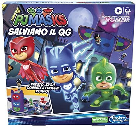 Hasbro Gaming PJ Masks, Gioco da Tavolo Salviamo Il Quartier Generale per Bambini e Bambine dai 4 Anni in su, Divertente Gioco per Bambini in età prescolare, Contiene Torre in plastica 3D, Multi