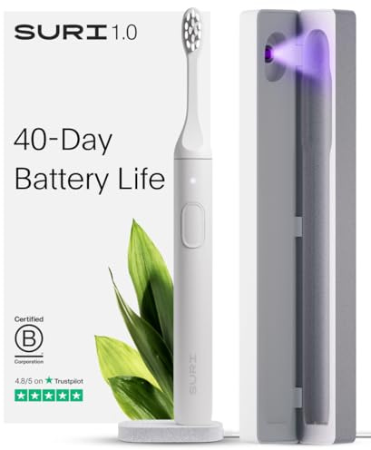SURI 1.0 Sonic Electric Toothbrush with UV Cleaning Travel Case | 1 Month+ Battery | Designed in California | Electric Toothbrush for Adults | Travel Toothbrushes | Tooth Brush | White