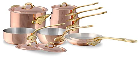 Mauviel M'Heritage 150 B Batterie de Cuisine 12 Pièces Cuivre Poli & Inox 12 Pièces Poignées Laiton Fabrication Française