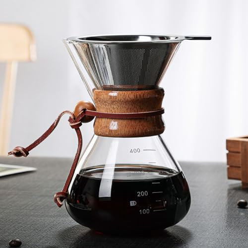 Cafetera, Máquina de café para Verter 800ml Filtro Doble de Manga de Madera Filtro de Adecuado para Fiestas de café en Casa
