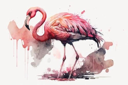 adrium Acryl-Bild 60 x 40 cm: Rosa flamingo schöner eleganter vogel, aquarellillustration. Generative KI. (198852789)