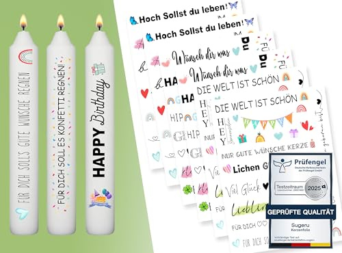Sugeru® 6 X DIN A5 Geburtstag kerzenfolie(200+ Muster), Kerzentattoo Wassertransferdruck | wasserschiebefolie kerzen | kerzenaufkleber sticker |Kerzen dekorieren|Happy Birthday,Kerzen beschriften