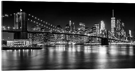 Posterlounge Skyline von New York bei Nacht I Acrylglasbild von Melanie Viola 100 x 50 cm Schwarz-Weiß Wandbilder Wanddeko
