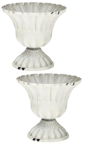 HOMSFOU Pack of 2 Tall Old Flower Vase, Upholstered Trim, Goblet-shaped Vase with Dried Flowers, Green Decorations, Antique Urn Planters, Urn Vase, Flower Pots, Compact