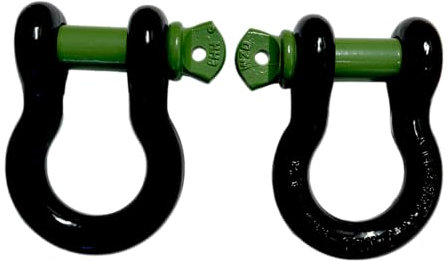Desert Fox Winch 2 Stück Schäkel schwarz grün gebogen geschweifter Schäkel mit Augbolzen 4,75 Tonnen Bruchlast 3/4 Zoll (4.75, Tonnen)