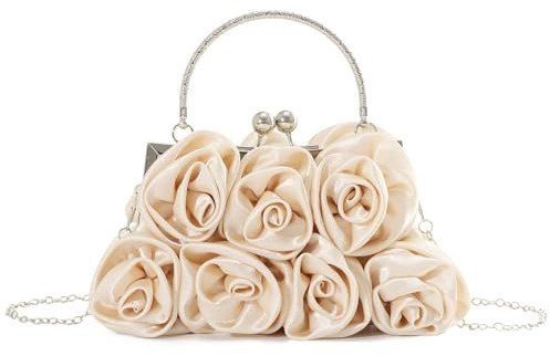 EVEOUT Elegante Satin Blume Abend Handtasche mit Kette für Damen Hochzeitstasche Braut Clutch Handtasche Geldbörsen