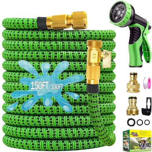 Manguera extensible para jardín de 45 m, manguera flexible expandible con conectores rápidos de 3/4 pulgadas y 1/2 pulgadas, manguera de agua retráctil, manguera mágica, pistola de pulverización de 10