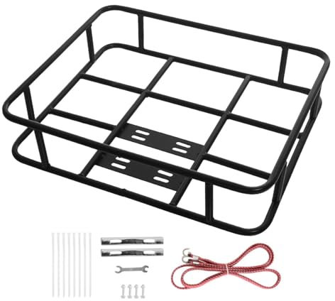 Adjustable Rear Rack Basket, Metal Waterproof Front Rack, Large Basket Mount for Cycling and Delivery