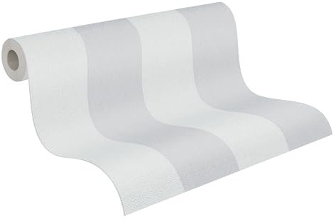 A.S. Création Pure Elegance Vliestapete mit Blockstreifen 0,53 x 10,05 m – Grau, Weiß – Streifentapete Made in Germany - 397980