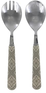 Salatbesteck 2-Teile französisch grau mit Muster aus Rostfreiem Stahl/Acryl Landhaus Shabby Chic Look Vintage Nostalgie