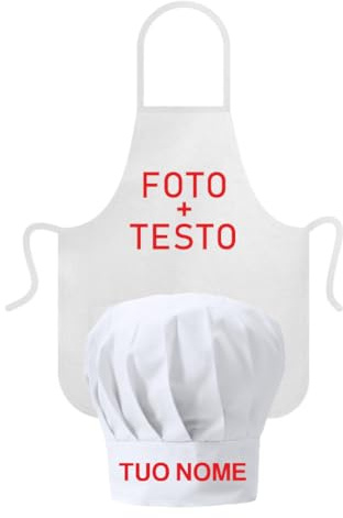 GFD Set Grembiule e Cappello da Chef Personalizzabili - Grembiule da Cucina Personalizzato - Cappello da Cuoco Chef - Taglia Unica Adulti - Idea Regalo Cucina