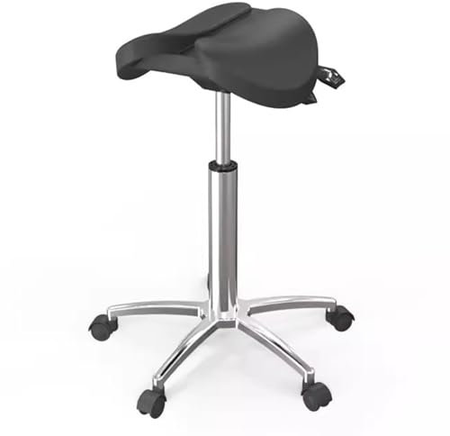 Fußbank Sattelhocker Rollbarer ergonomischer Drehstuhl für die Zahnarztpraxis Schwarzer Sattelstuhl mit geteilter Sitzfläche 21-28 Zoll extra hoher hygienischer Rollhocker