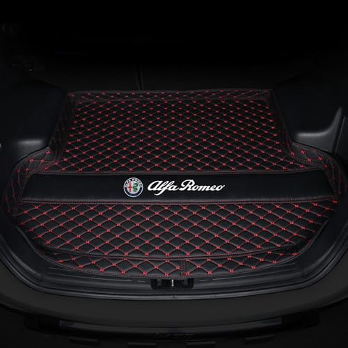 WHDPPP Tailored Car Boot Mat for Alfa Romeo Giulietta 2010-2021 | Leather Rear Trunk Liner with Raised Edges | All Weather Cargo Tray | Floor Guard Cover | Waterproof Protector Carpet, Black Red