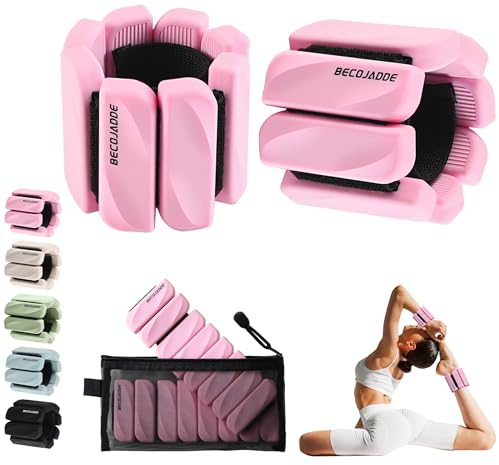 BECOJADDE Pesi per gambe e braccia, 450 g, set di 2 pesi per polsi e caviglie, pesi per piede per pilates, corsa, jogging, cardio allenamento con la forza, colore rosa