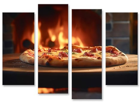 islandburner Quadro su tela Deliziosa pizza a legna fresca dal forno, servita su tavola di legno Immagini Poster