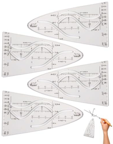 KGDUYC 4 Stück Parabelschablonen, Mathe-Parabelschablonen, Einheiten-Parabelschablonen, allgemeine Parabelschablonen für Studenten, Designer und Büroangestellte