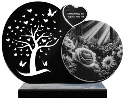 Eternel - Plaque Funéraire Personnalisée Arbre à Papillons - Fleurs, Nature, Rose, Pivoine - Texte Personnalisable, Plaque Funéraire Gravée au Laser pour Hommage, Plaque Mortuaire, Cimetière Cérémonie