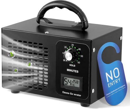 Ozongenerator 60000 mg/H, O3 Ozone Luftreiniger mit 120 Minute Timer Temperatur, Geruchskiller for Auto, Raum, Rauch, Haustiergerüche and Küchengerüche