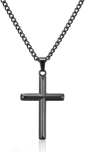 HSWYFCJY kreuz kette herren damen kreuzkette Silber/Schwarz/Gold Halskette mit Kreuz Anhänger Edelstahl Länge 45/50/55 cm Taufkette Christliche Weihnachten schmuck Geschenke für männer