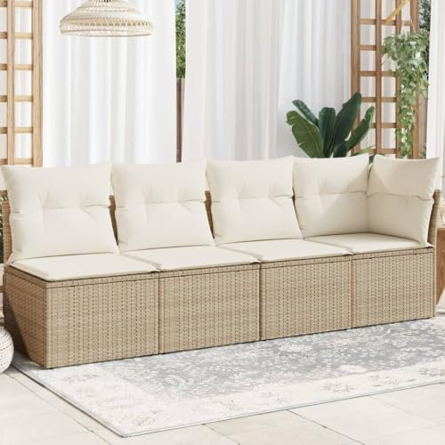 Brokky Gartensofa mit Kissen 4-Sitzer GartenmöBel Terrassensofa Outdoor Sofa Balkon Outdoor Couch Loungesofa Outdoor Beige Poly Rattan - 366053