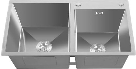 Küchenspüle 2 Becken, Edelstahl Einbauspüle mit Abfluss Rohrsatz, Doppelbecken Spülbecken 78 x 43 x 21cm Silber