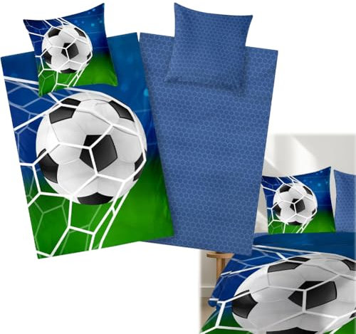 Gohytal Fußball Bettwäsche 135x200 Jungen, Fussball-Motiv Bettwäsche Set Junge, Jungen, Jungs, Teenies, Jugendliche - Baumwolle, Fußball-Kinder-Bettwäsche-Set für Kinder mit Reißverschluss