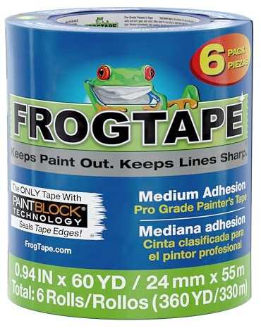 Frog Tape Lot de 6 rubans de masquage de qualité professionnelle pour peinture et décoration d'intérieur 24 mm x 55 m