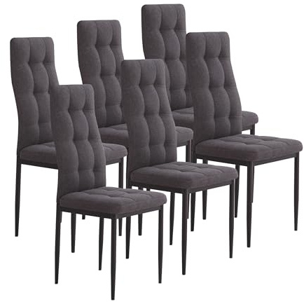 Genérico M1C - Pack 6 Sillas Zuni, Color Gris, Sillas Estilo Moderno, Respaldo y Asiento Tapizado Capitoné, Patas metálicas