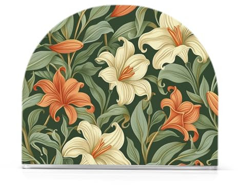 Vintage Orange Lilie Blume Grün Acryl Blätter Serviettenhalter für Auto Outdoor, Esszimmer Freistehend Serviettenspender, moderne Wohnkultur Party, Hochzeit, Party