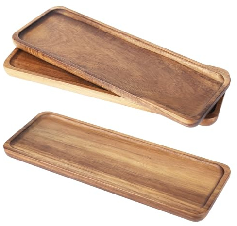 XTDMJ 3 Stück Holztablett Rechteckig, 29 x 10.5cm Tablett Holz Dekotablett aus Akazienholz, Serviertablett Holz, Deko-Tabletts für Dessert Kosmetik Schmuck Kerzen