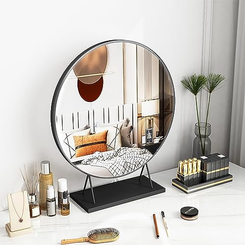 Schwarzer runder Kosmetikspiegel – 30 cm, 40 cm und 50 cm Größen für Schminktisch, Badezimmer und Schlafzimmer – Stilvoller Tischspiegel für Make-up und Dekoration