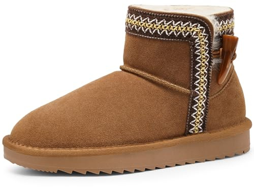 Harvest Land Women Genuine Suede Ankle Warm Boots Fur-Lined Winter Snow Boots Non-Slip Ideal for Commute and Strolls Browm UK7
