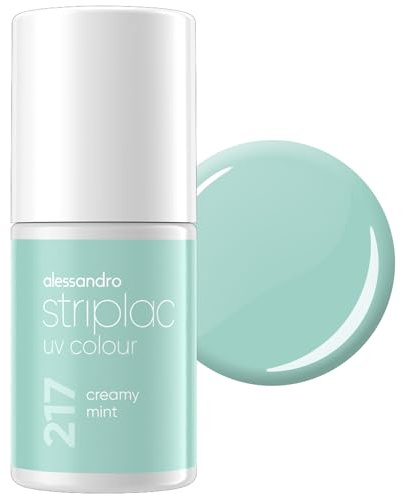 alessandro Striplac Peel-Off UV Gel Nagellack, Creamy Mint, 6,5ml | Hochpigmentierter UV Gel Nagellack, bis zu 15 Tage Halt, kratzfest, acetonfrei & abziehbar, HEMA-frei & vegan