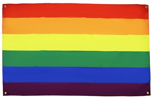 AZ FLAG Bandera Arcoiris 150x90 cm Estandarte Gay Poliéster Ligero 4 Ojales | Uso interior Enseña costuras dobles y bordes reforzados con ojales metálicos