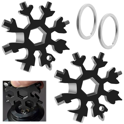 2PCS Snowflake Multitool, Black Multi Tool Snowflake Wrench with Hex Keys 5–14mm, Box Opener, Flat/Phillips Screwdrivers, Bottle Opener, Pocket Emergency Tools for Outdoor, Keychain, Travel Use