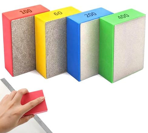 4Pcs Diamond Polishing Pads, 60,100,200,400 Type Sanding Blocks Tile, Porcelain, Glass Polishing Kit for Porcelain,Concrete Stone Granite Marble Ceramic Grinding Trimming(4color)